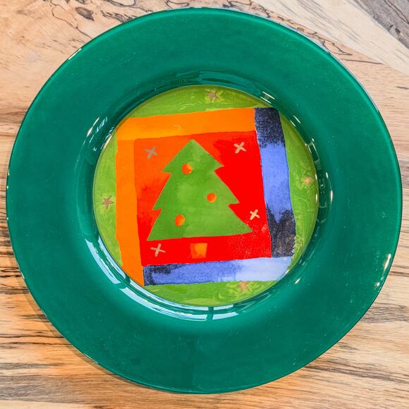 Crate & Barrel, Dibbern Germany-Christmas Tree Glass Lg Plate/Platter-13"- #4 - Picture 5 of 7